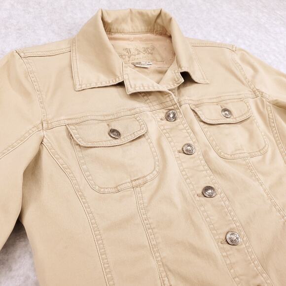 LAL Live A Little Button Front Jacket Women's M Beige Pockets Casual Lightweight - Picture 2 of 10